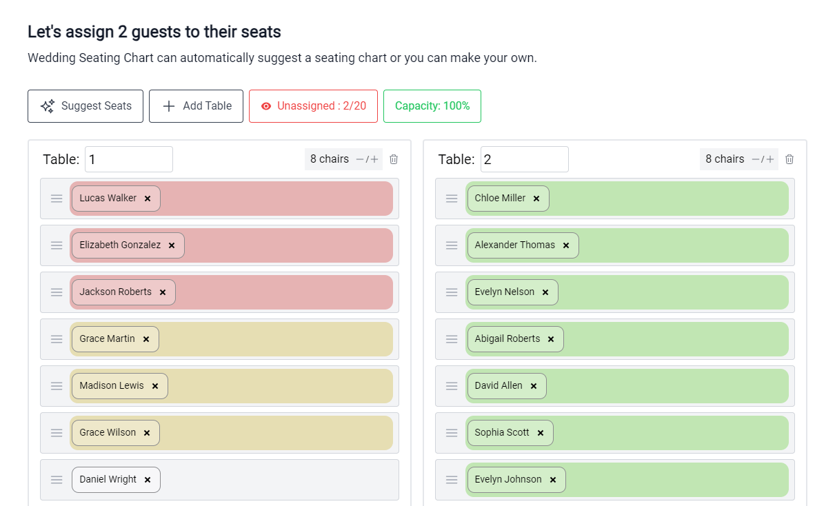 example automatically generated wedding seating chart